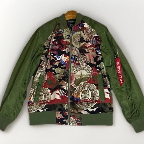 Vintage SWITCH REMARKABLE ZIP UP BOMBER JACKET MONEY DESIGN Unisex M - Picture 1 of 9